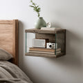 Table de chevet murale en bois finition ch¨ºne mural suspendu, coloris gris et ch¨ºne clair