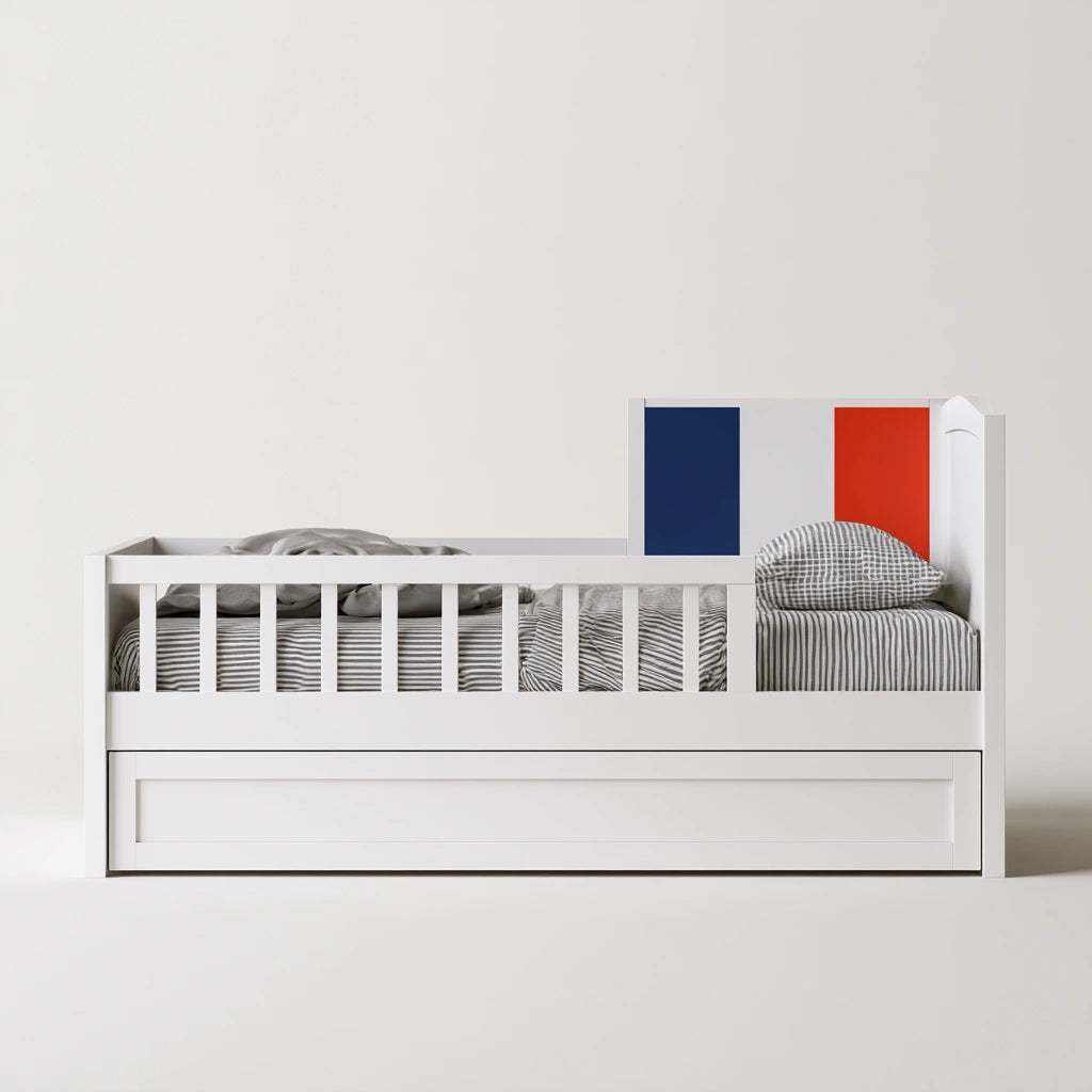 Lit enfant avec tiroir en bois, coloris blanc