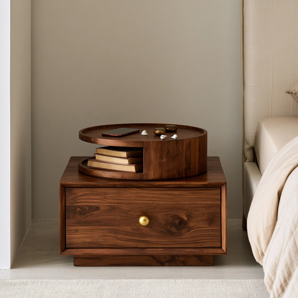 Table de chevet en bois, coloris brun naturel