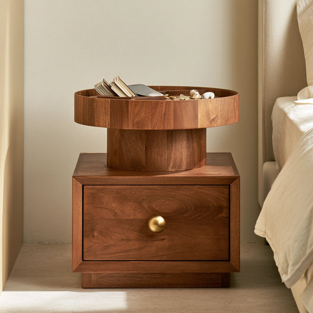 Table de chevet en bois, coloris brun naturel